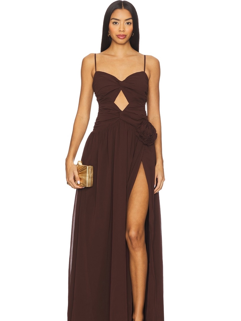 REVOLVE Chocolate Brown Cutout Maxi Dress with Thigh Slit